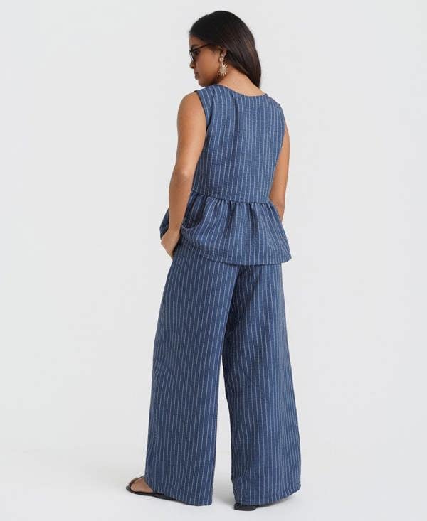 Blue Stripe Peplum Top back