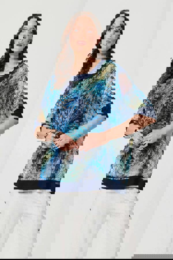 Blue | Abstract 3/4 Sleeve Relaxed Tunic Top