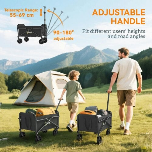 Bobobiy 41L Festival Trolley on Wheels, 60kg Heavy Duty Collapsible Foldable Wagon with Adjustable Handle and Carrying Bag for Beach, Black