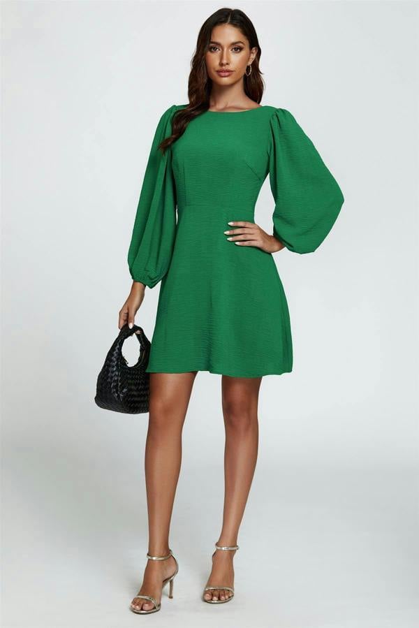 FS Collection Back V Neck Mini Dress In Green