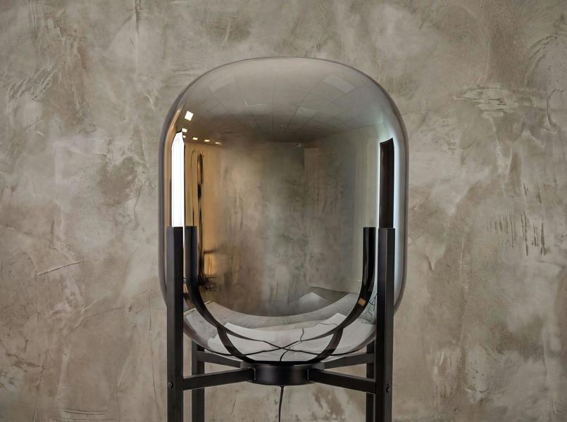 Angel Cerdá Floor lamp in grey smoked mirror-effect glass and black steel 8087