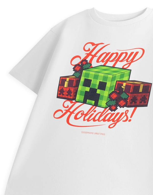 Vanilla Underground Minecraft Boys White Happy Holidays Short Sleeved T-Shirt