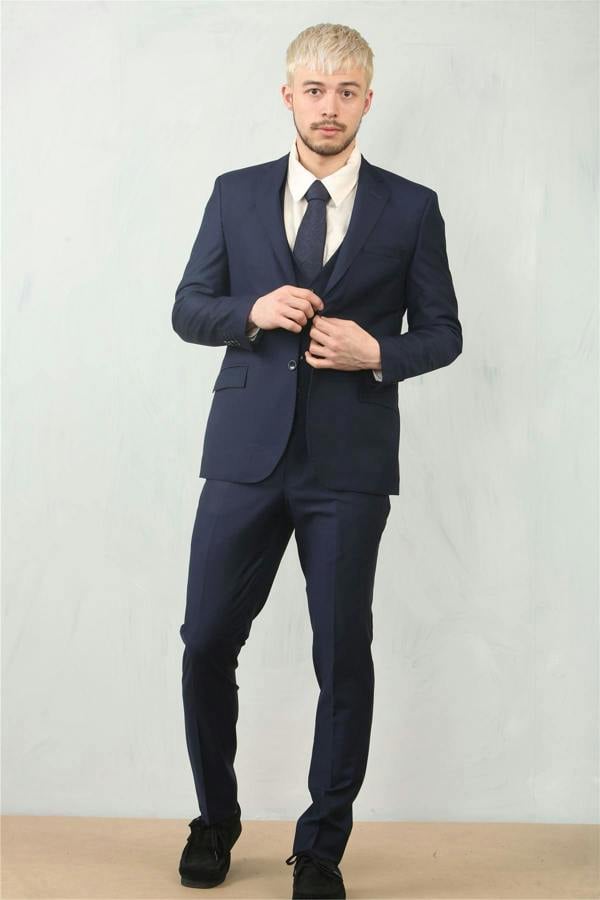 Infinity Leather Men's Navy 3 Piece Formal Classic Prom Suit Workwear