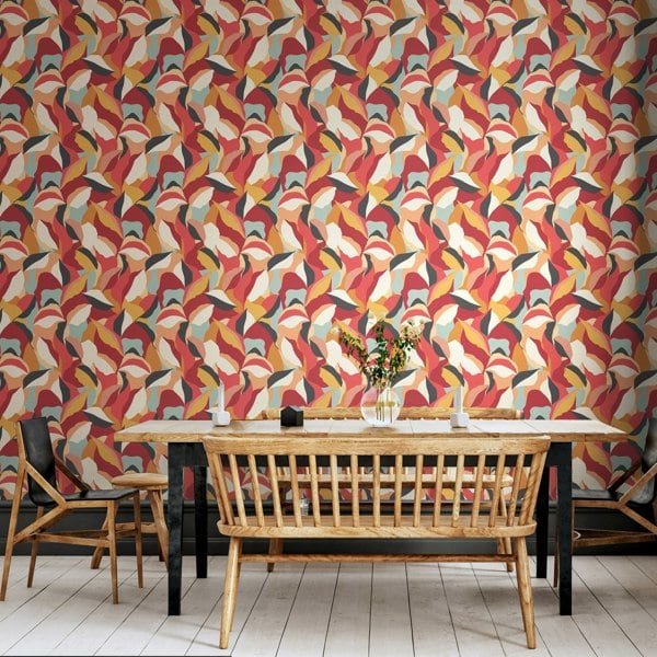 Hoopla Walls Leafy Patchwork - Spice Mix 10m Wallpaper