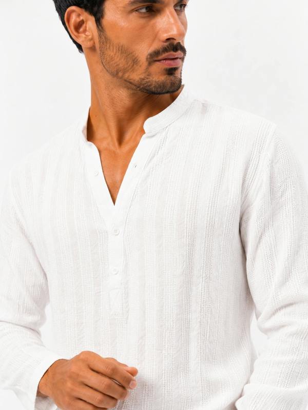 Claudio Lugli Collarless Classic Cotton Knit Summer Shirt