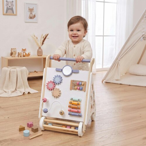 AIYAPLAY Wooden Baby Walker, Adjustable Speed for Toddlers 1.5-3Y, White