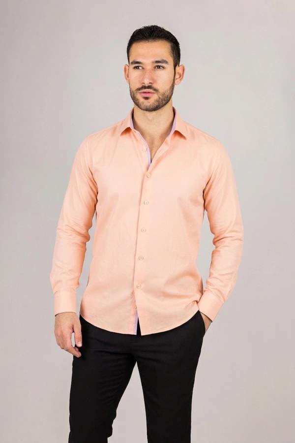 Men's Peach Double Cuff Oxford Shirt - TruClothing.com - 3