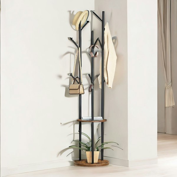 Rafaelo Mobilia Industrial Rustic Coat Stand With 2 Shelves