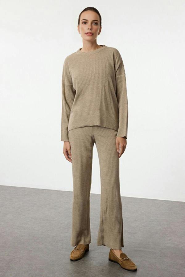 WOVCOR 2-Piece Loose Fit Basic Ribbed Knit Top & Pants Set