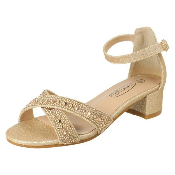 Spot On Girls Spot On Small Heeled Ankle Strap Glitter Sandals H1122