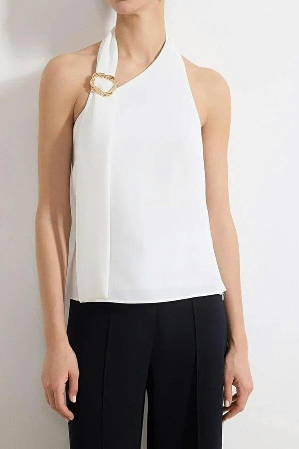 WOVCOR Woven Blouse with Collar Accessory Detail