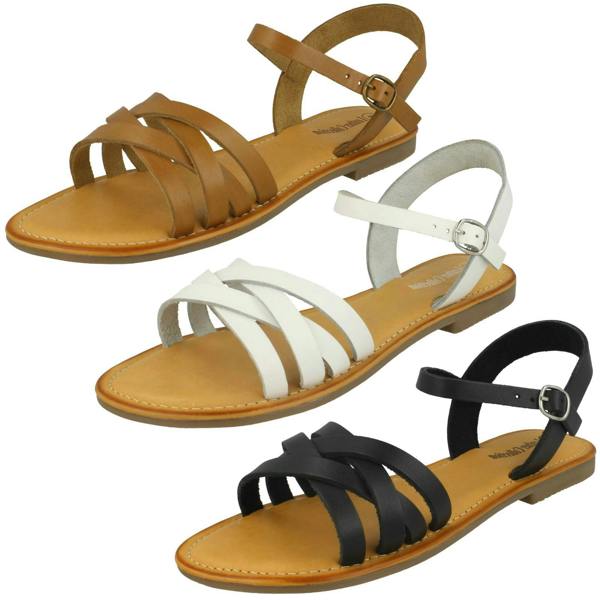 Leather Collection Ladies Leather Collection Flat Strappy Sandals F00196