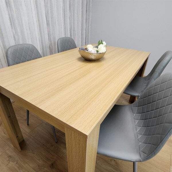 Kosy Koala Dining Set of 4 Oak Effect Dining Table and 4 Cream Gem Patterned Stitiched Chairs