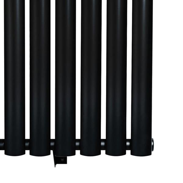 Sleek black oval single column radiator with smooth matte finish, measuring 600 x 600mm, ideal for modern heating solutions