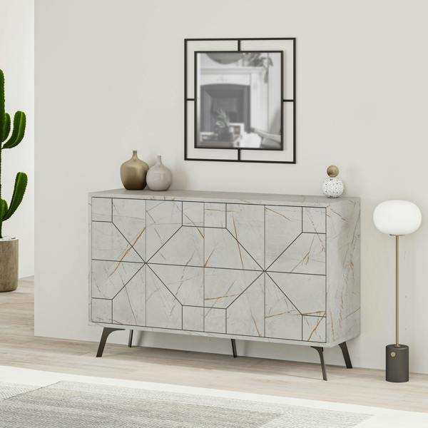 Decortie Dune Geometric 4 Door Sideboard with Metal Legs (W) 123cm