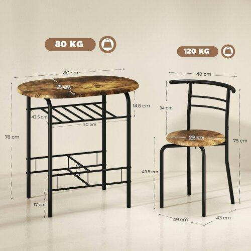 Wyld Haus Vespa Rustic Brown Compact 3 Piece Dining Table And Chair Set
