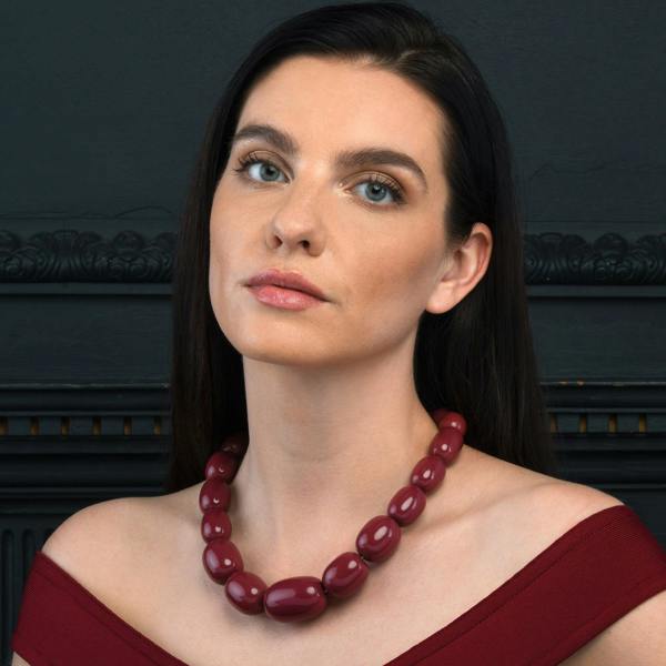 Zavana 20 inch Long Burgundy Oval Beads Statement Necklace for Women
