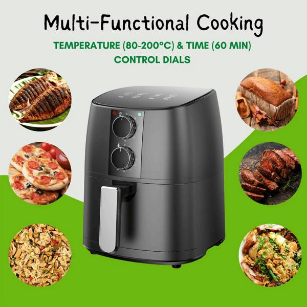 Dragodirect 4L Air Fryer With Recipe Book, Timer & Temperature Control Black