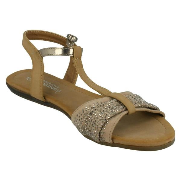 Savannah Ladies Savannah T-Bar Beaded Bow Vamp Sandals