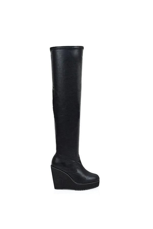 XY LONDON Stretch Over The Knee Wedge Heel Boots