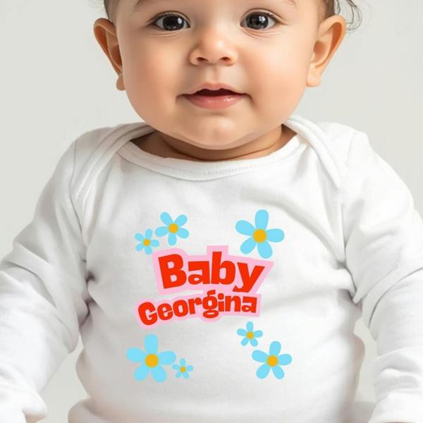 Personalised Blue Daisy Baby Grow, Vest or Bib with Name