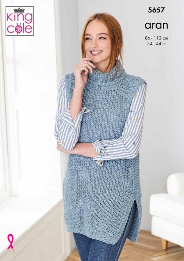 King Cole Forest Aran Knitting Pattern 5657, Tunics, Slipovers for Women, 34 - 44 Inches