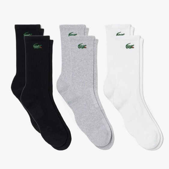 Lacoste 6-Pack Jacquard Crocodile  Sport Socks - Grey/White/Black/Grey/White/Black