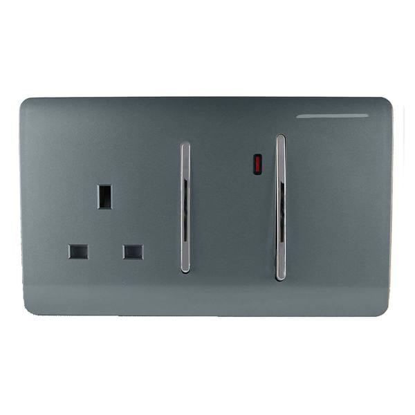 Trendi Switch 45 Amp Cooker Switch & 13 Amp Plug Socket with Neon in Warm Grey