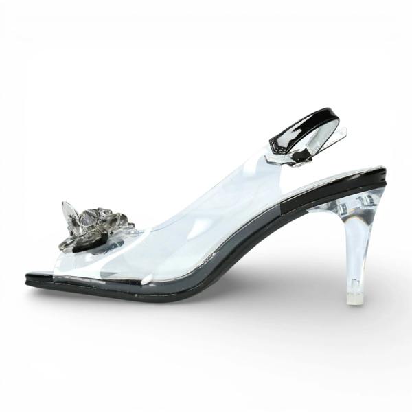 Laura Vita Mira 01 - Women’s Clear Black Slip-On Heel Sandals