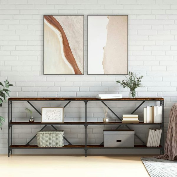 Berkfield Console Table Smoked Oak 200x30x75 cm Engineered Wood and Iron