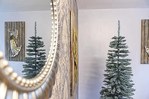 4ft to 8ft Slim Artificial Flocked Christmas Pencil Trees with Metal Stand image 5