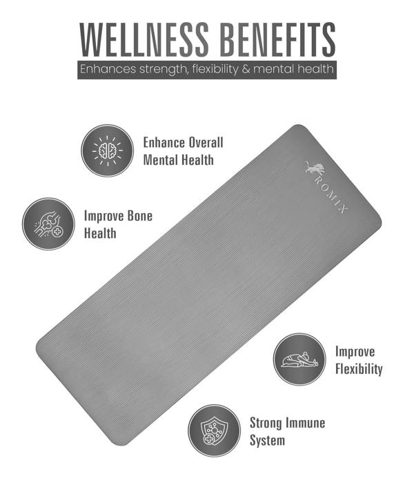 ROMIX Yoga Mat 10mm Thick, 180 x 60cm Non Slip Foam Exercise Mat with Carry Bag and Strap