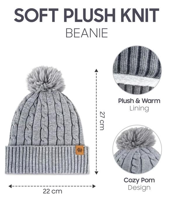 VIA MONTEN Women Scarf, Hat and Golves Set of 3 - Grey