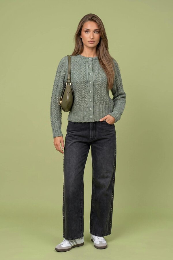 Urban Bliss Wool Blend Cabled Cardigan Khaki