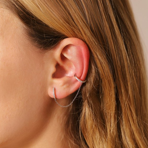 Gold Trip Chain Link Ear Cuff Single Huggie Earring