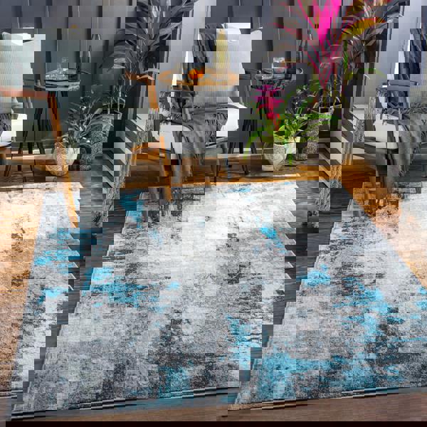 Livabliss Wanderlust-Abstract Blue Grey Black Modern Marble Rug