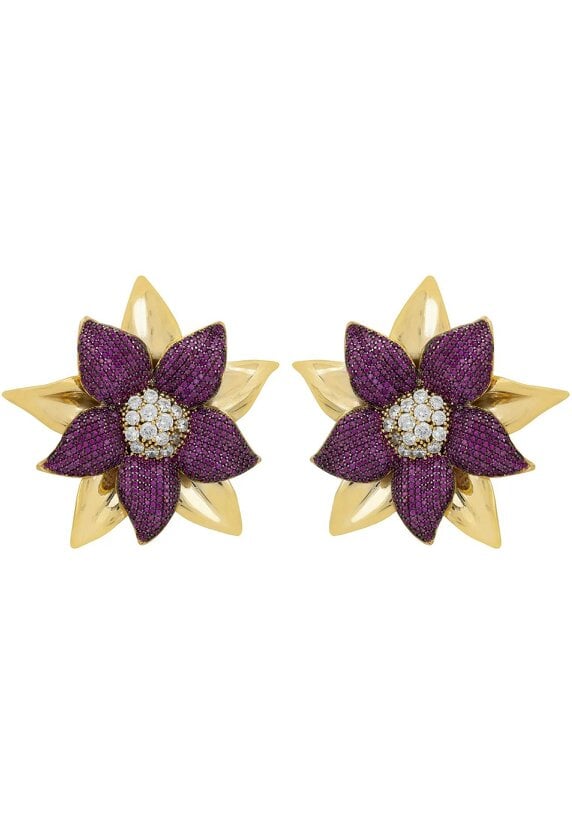 Latelita Marguerite Daisy Flower Large Stud Earrings Ruby Gold