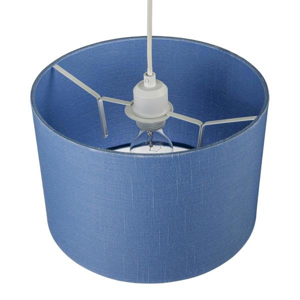 Designer English Manor Blue Textured Linen Fabric Circular Lamp Shade Image 3
