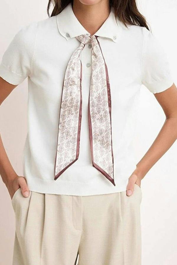 WOVCOR Scarf Detail Special Yarn Knit Blouse