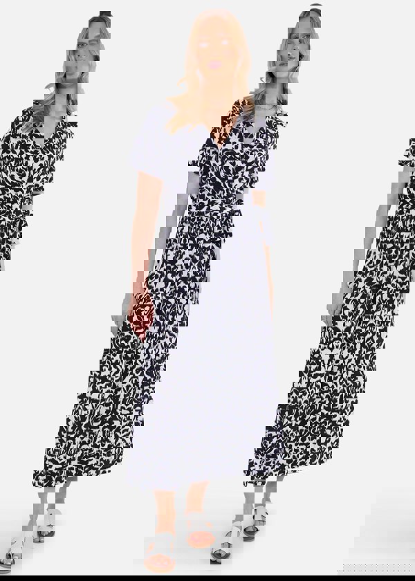 Gini London Navy Short Sleeves Viscose Wrap Midi Dress