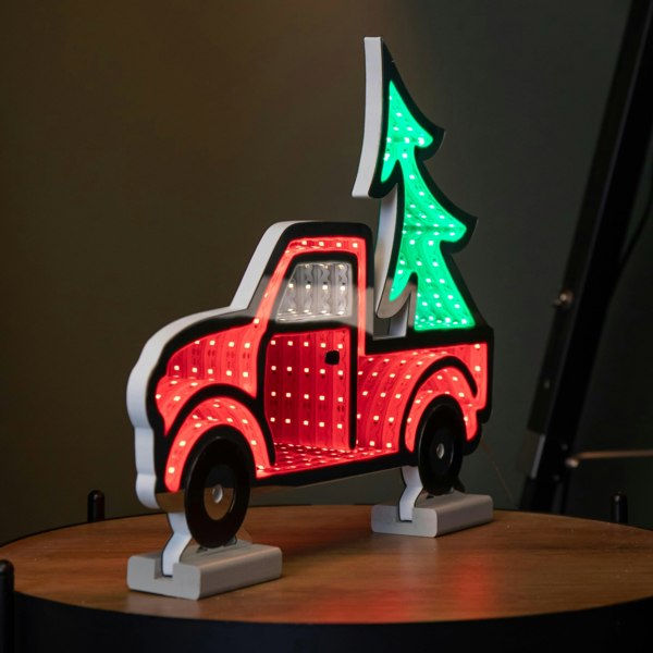 Samuel Alexander 40cm Infinity Light up Christmas Truck Decoration with Red & Green LEDs on Wooden Base