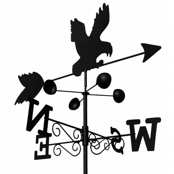 Eagle Weathervane, All-Steel Black Painted Weather Vane With Wall Fixings and 1.7m Ground Spike, Wind Speed Cups