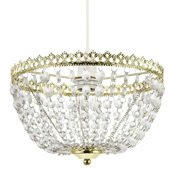 Circular Crown Pendant Shade in Polished Gold with Clear Acrylic Beads Image 1