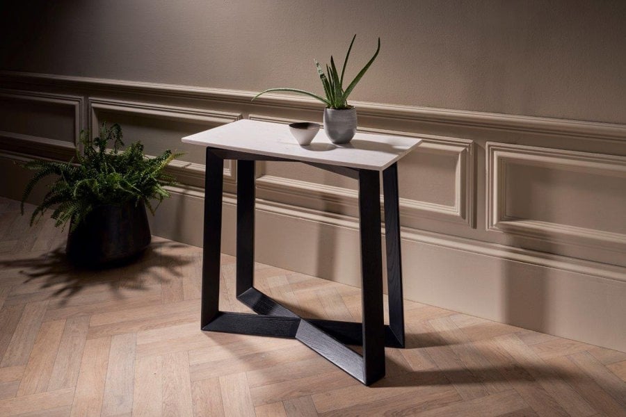 Cadiz Small Console Table with Real White Marble Stone Top & Natural Black Oak Base by Gillmore British Design © GillmoreSPACE Limited