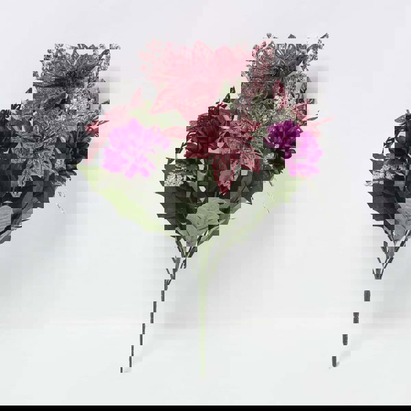 HOMESCAPES Set of 2 Artificial Red & White Glitter Poinsettia Bouquets