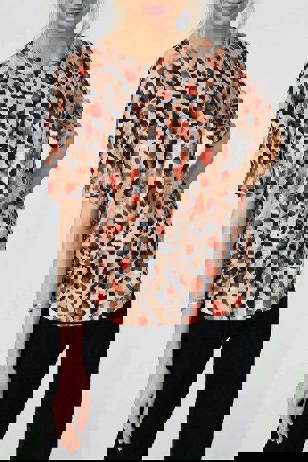 Orange | Animal Print Short Sleeve Relaxed Blouse