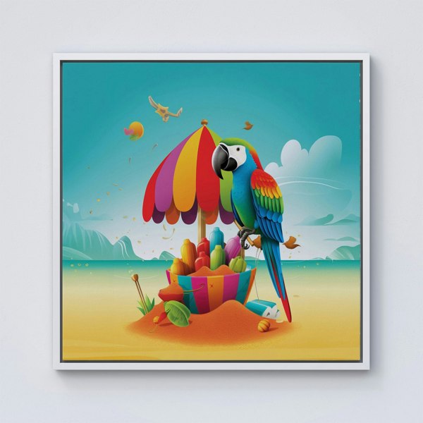 Warren Reed Parrot On A Beach Holiday Framed Canvas