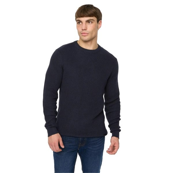 Crosshatch Mens Jampster Knitted Crew Neck Sweatshirt - Navy