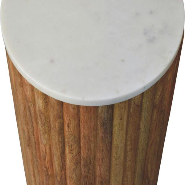 Artisan Furniture Solid Mango Wood Fluted Marble Side Table