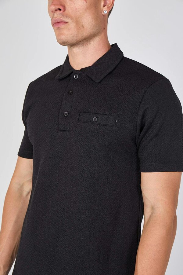 Textured Short Sleeve Polo Shirt
